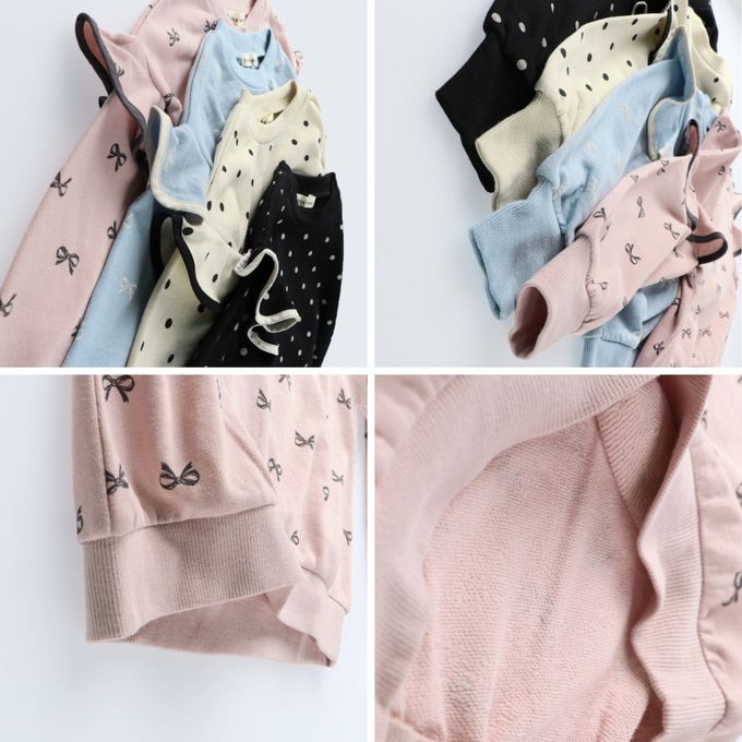 日本 BRANSHES - 俏麗QQ滿版印花長袖上衣-蝴蝶結-粉