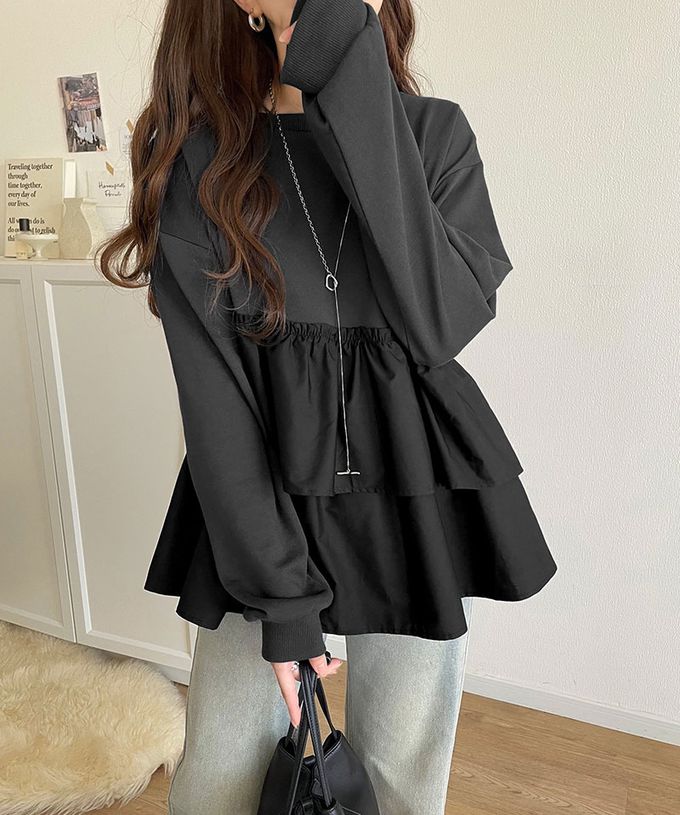 日本 Classical Elf - 蛋糕層次優美薄長袖上衣-深灰