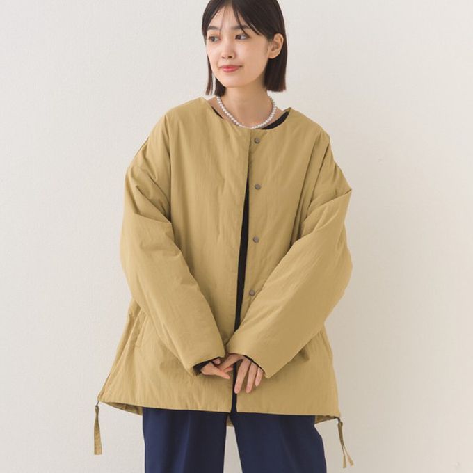 日本 OMNES - 側拉鍊造型科技羽絨無領保暖外套-海軍藍