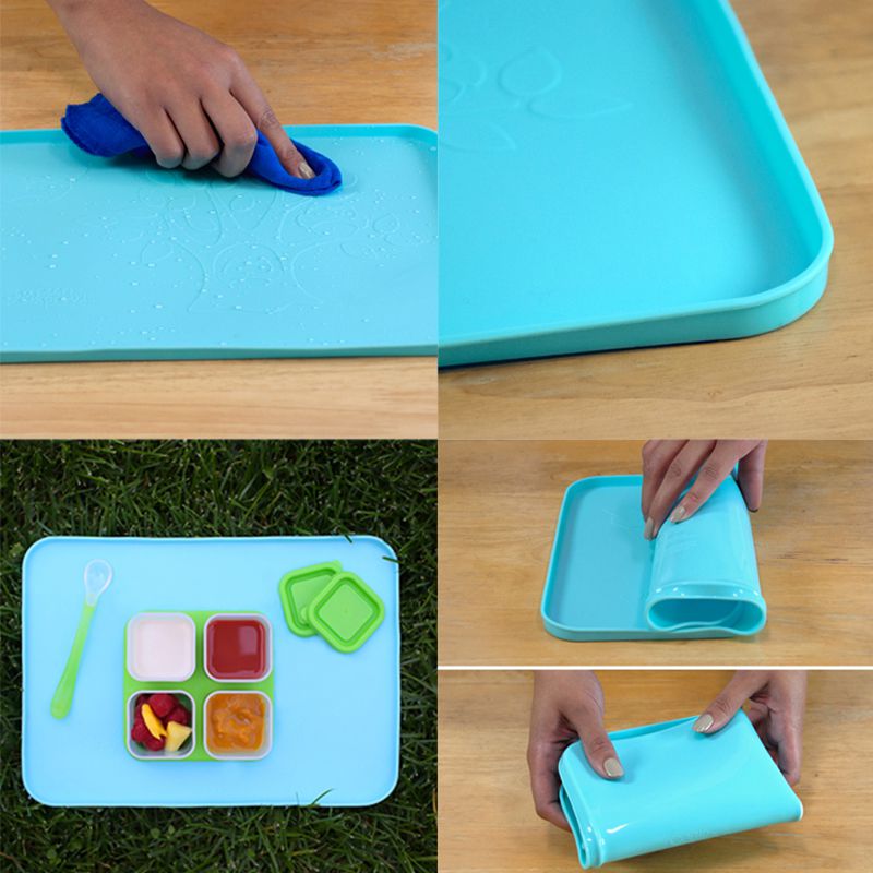 美國 green sprouts - 小綠芽超防滑寶寶學習吃飯矽膠耐熱學習餐盤/餐墊-灰色