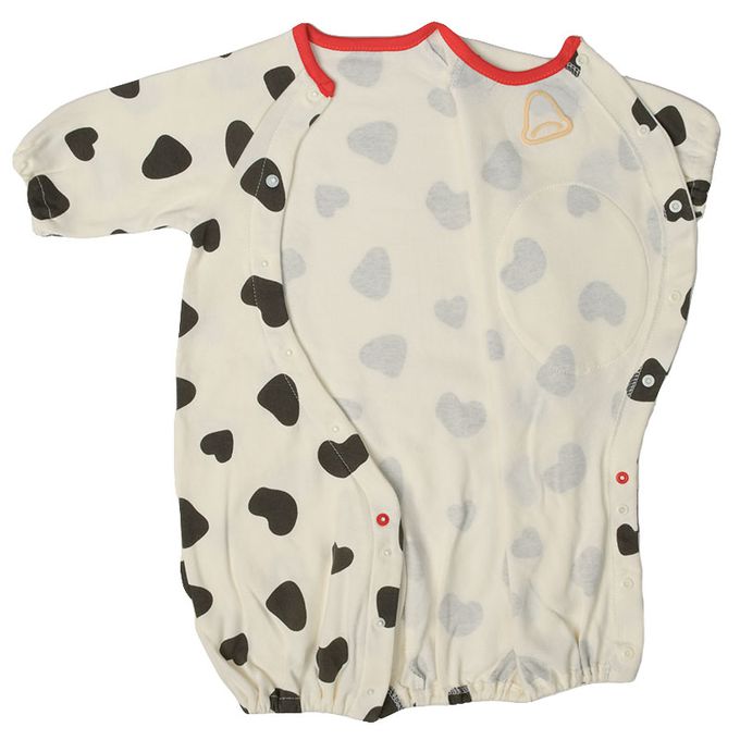 akachan honpo - 長袖造型連身衣-附帽子 牛-米白色 (50~60cm)