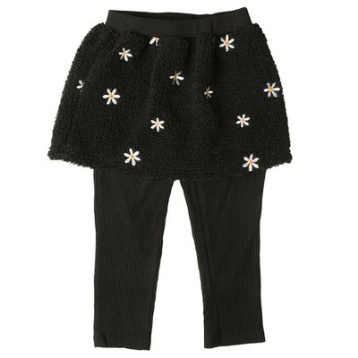 akachan honpo - 10分裙褲-刷毛 刺繡-黑色