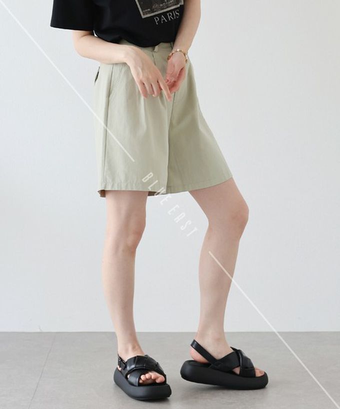 日本 BLUE EAST - 海軍風打褶休閒短褲(附腰帶)-海軍藍