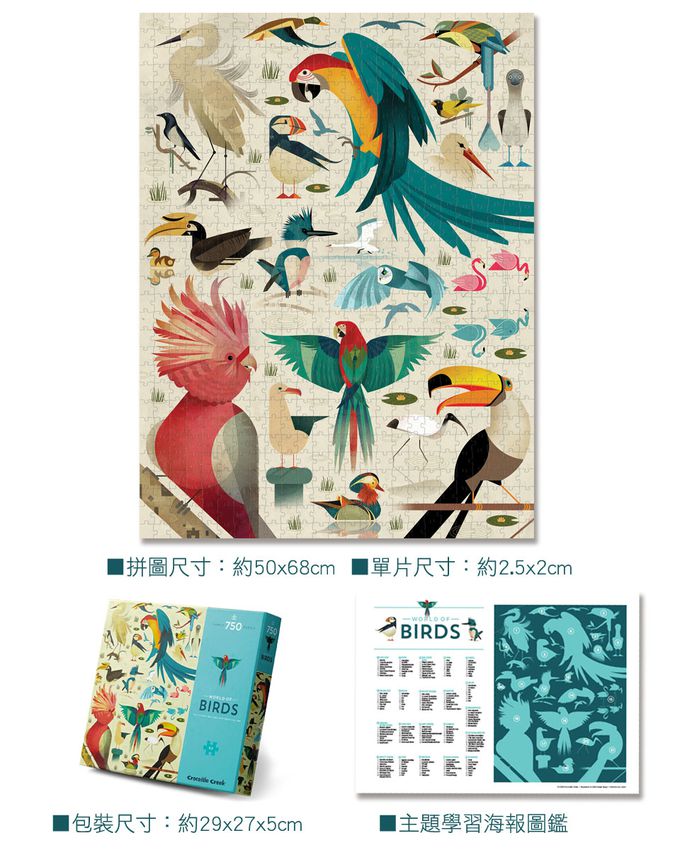 Crocodile Creek - 動物圖鑑主題盒拼圖-鳥類世界-750片-4歲以上