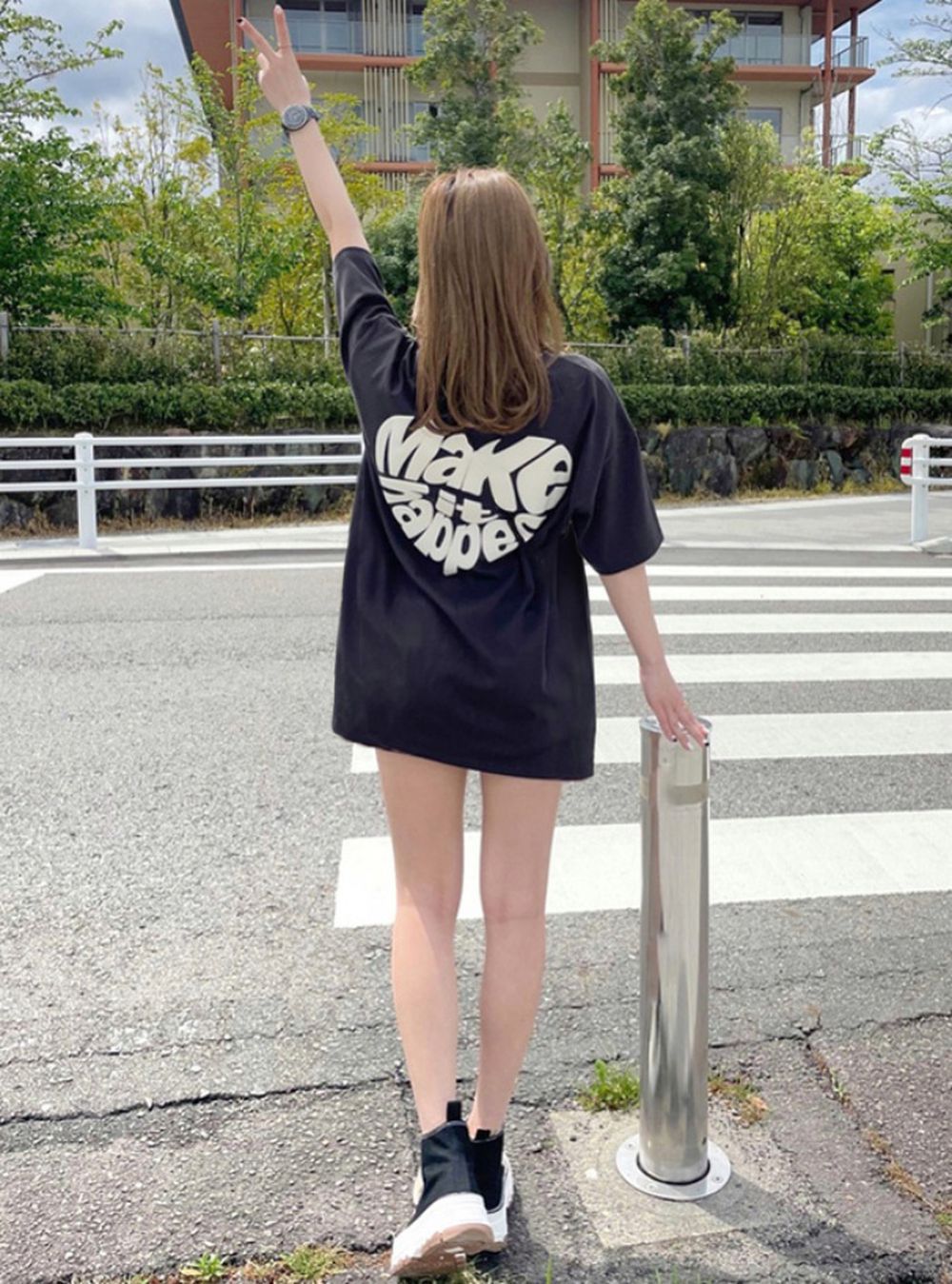 [人氣款]愛心英文印花長版短袖T恤-炭灰 (F)