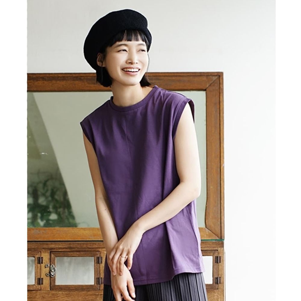 日本 zootie - Design+系列 透氣舒適肩線修飾無袖上衣-深紫
