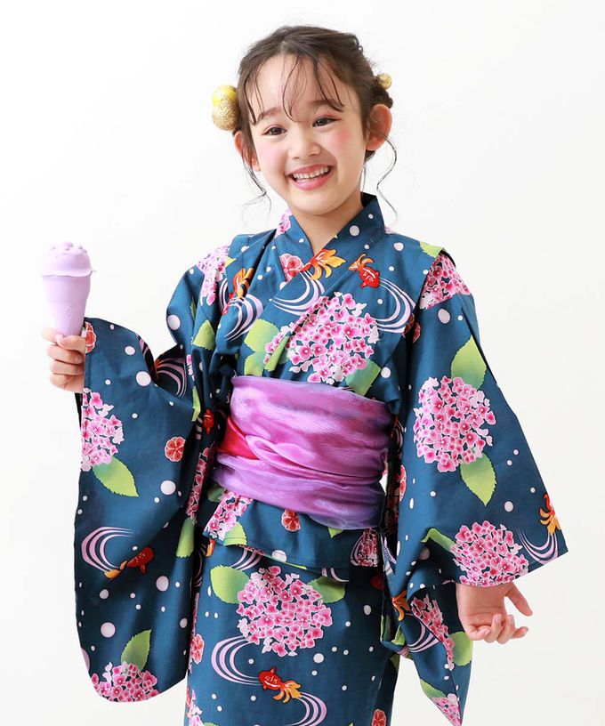 日本 devirock - 2way穿搭浴衣洋裝華麗4件組-繽紛貝殼-水藍