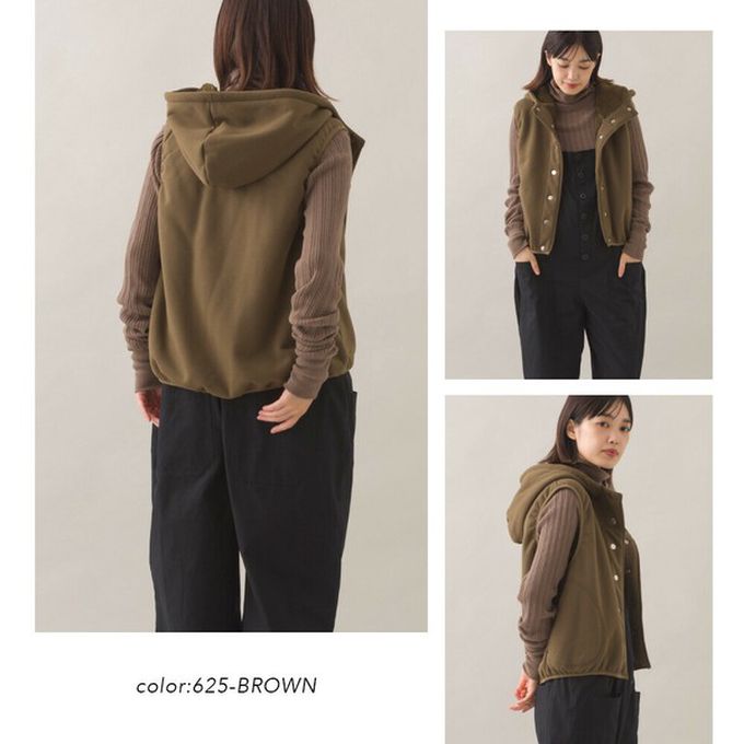 日本 OMNES - 裏起毛保暖短版運動風連帽背心-象牙