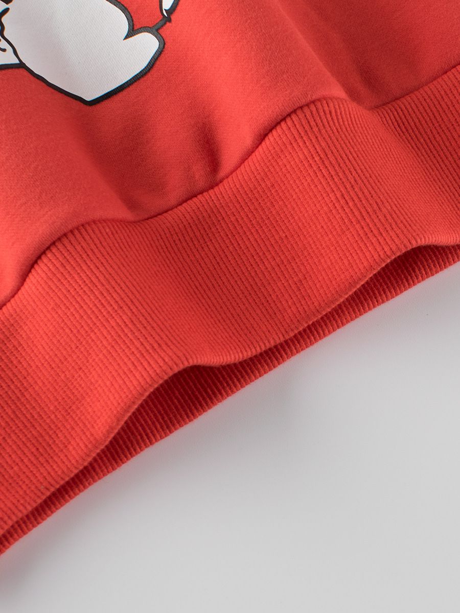 加絨圓領長袖上衣/大學T-愛心兔子-紅色