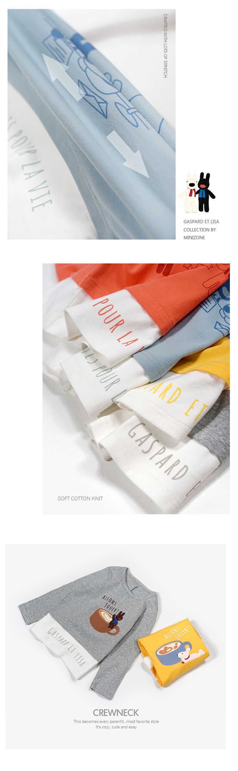 Minizone - 字母卡通長袖上衣-灰色