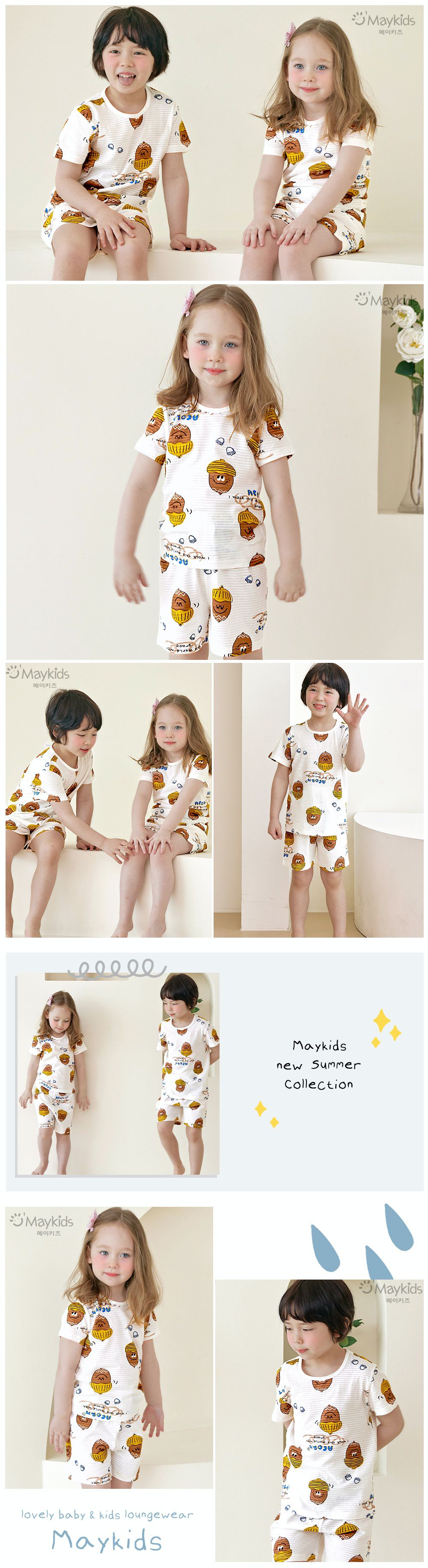 韓國 Maykids - 有機棉透氣輕薄短袖家居服-栗子小子