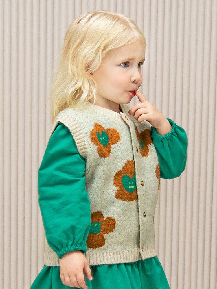 韓國Pimpollo - 愛心印花開衫針織背心-藍