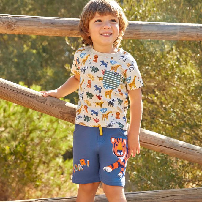 英國 JoJo Maman BeBe - 超優質嬰幼兒/兒童100%純棉綁繩短褲-老虎