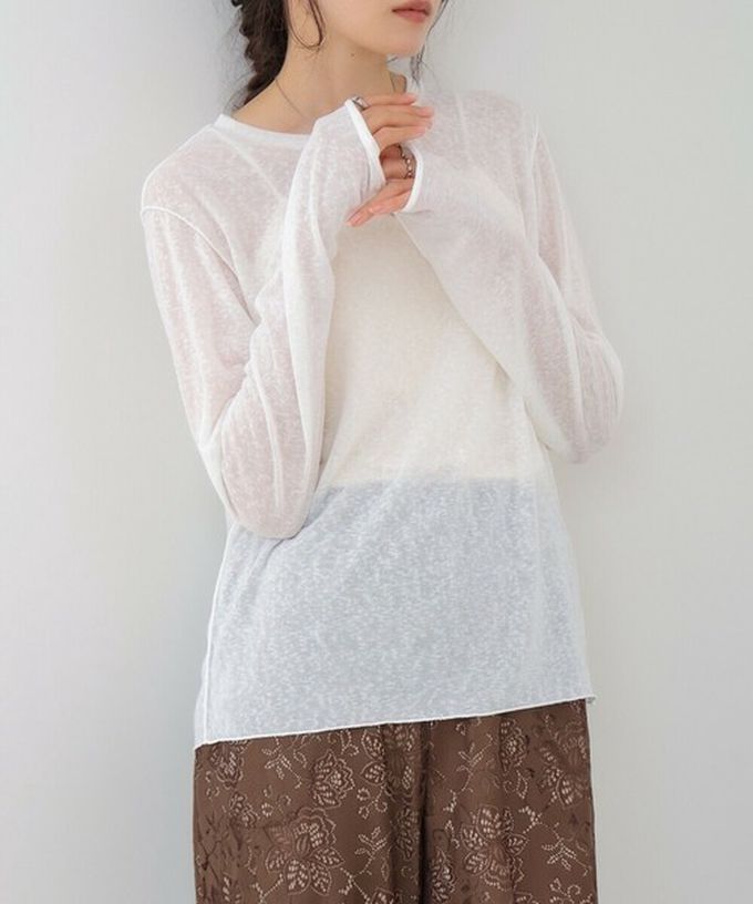 日本 Bab - 率性混色感微透膚長袖上衣-淺卡其