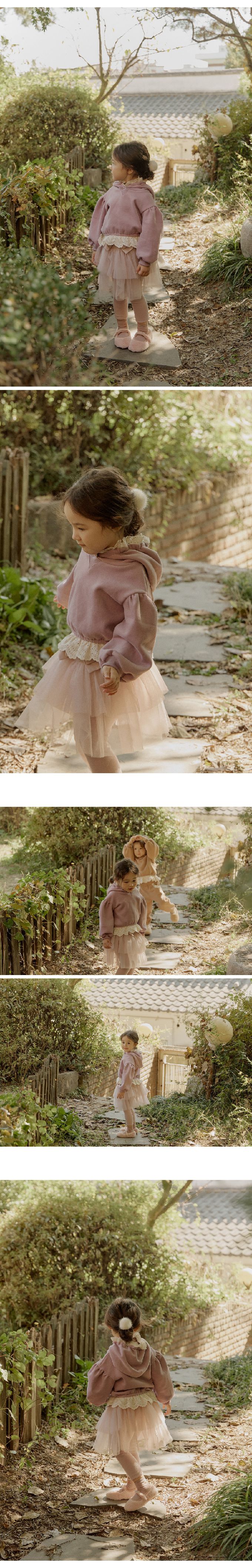 韓國 Puellaflo - 布花蕾絲點綴連帽上衣-粉紫