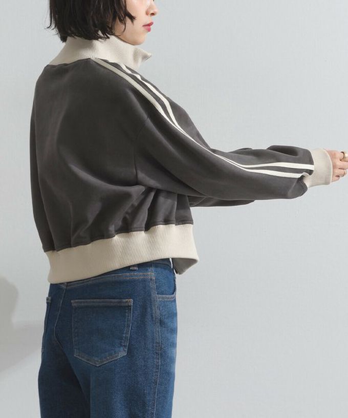 日本 ELENCARE DUE - 麂皮短絨休閒配色運動風夾克-淺摩卡