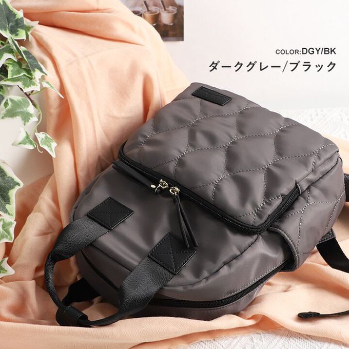 日本 LIZDAYS - 6口袋輕量絎縫時尚小巧後背包-米x杏