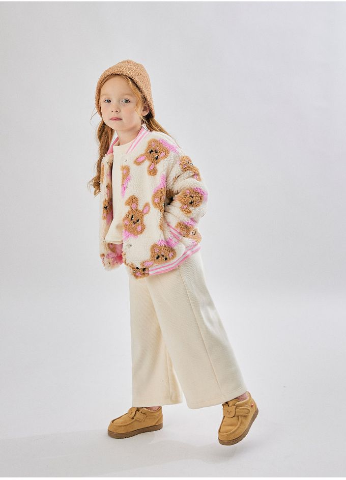 韓國 OZKIZ - 保暖毛絨絎縫內裡棒球外套-咖啡兔