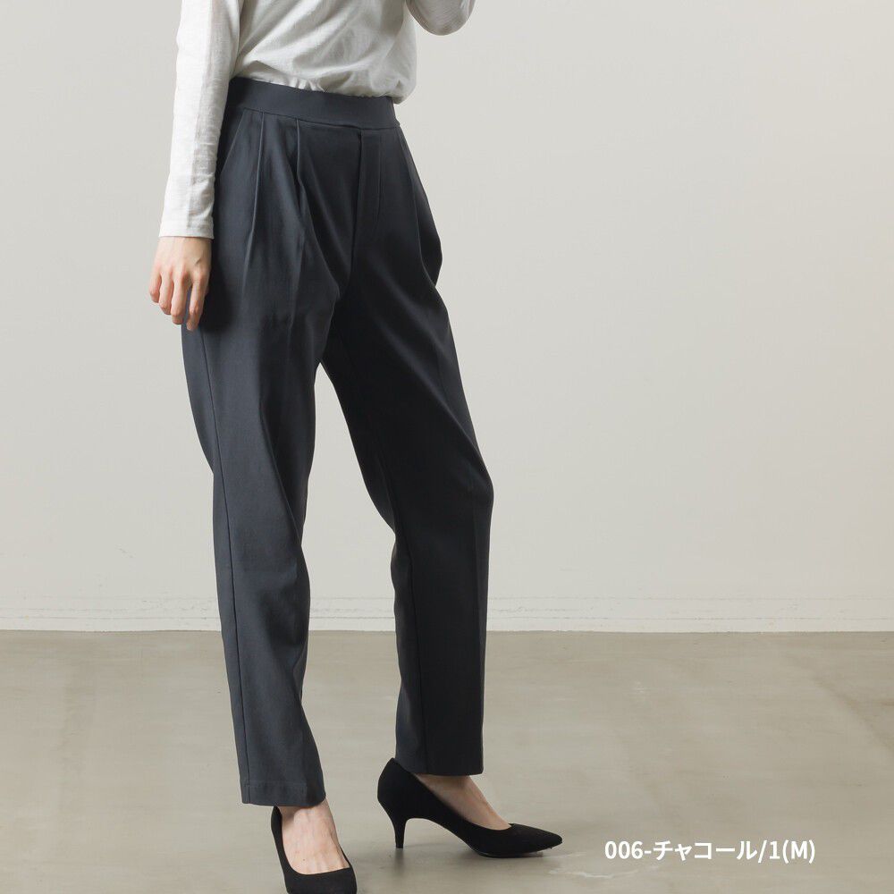 日本女裝代購 裏起毛打褶彈性美腿褲 深灰 媽咪愛