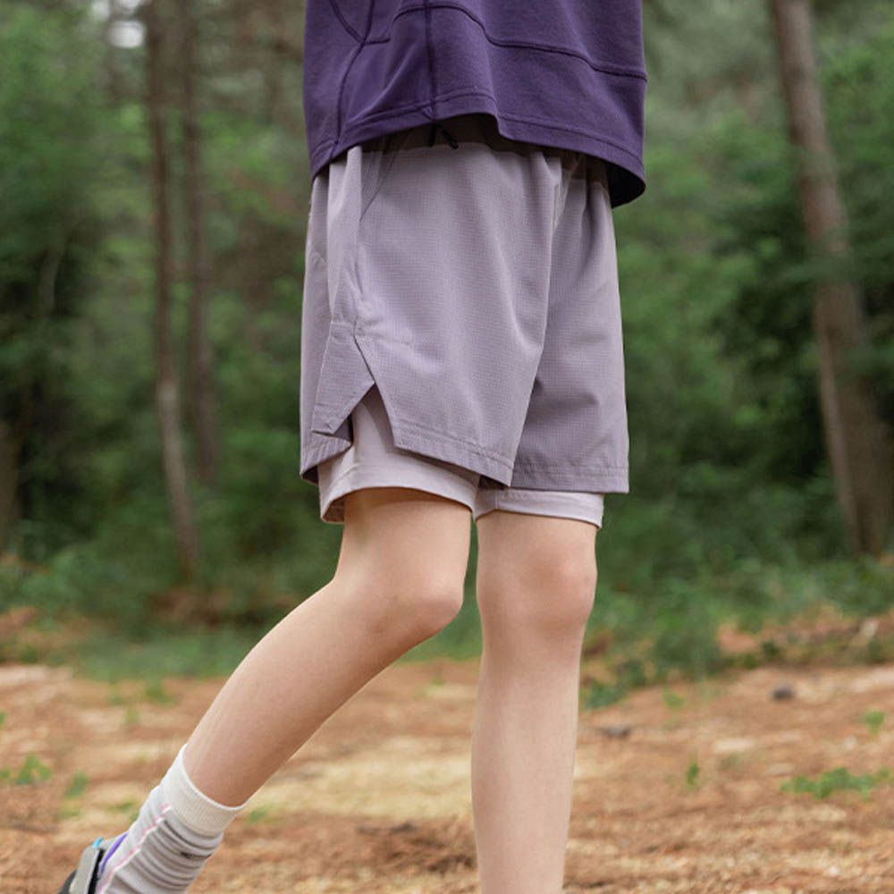 防走光假兩件吸濕速乾短褲-後口袋-灰紫