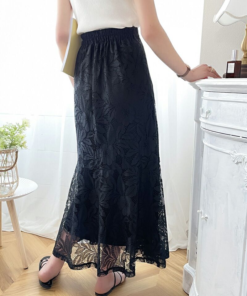日本 Classical Elf - 優雅百合刺繡魚尾長裙-黑