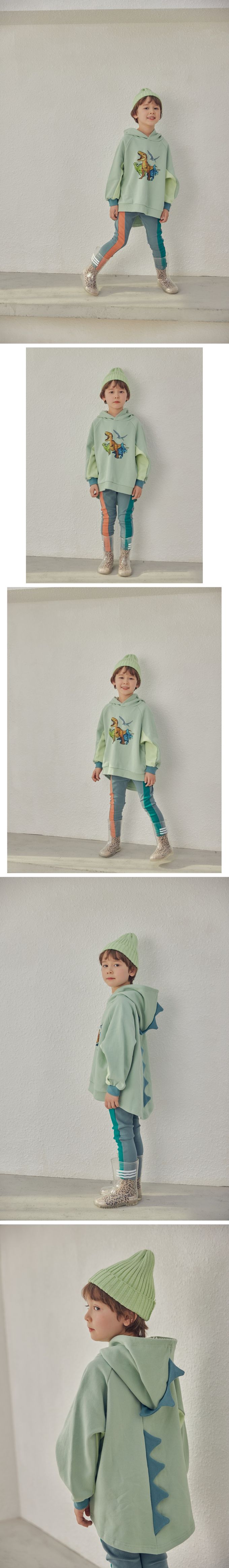 韓國 Mimico - 恐龍樂園立體裝飾連帽上衣-卡其