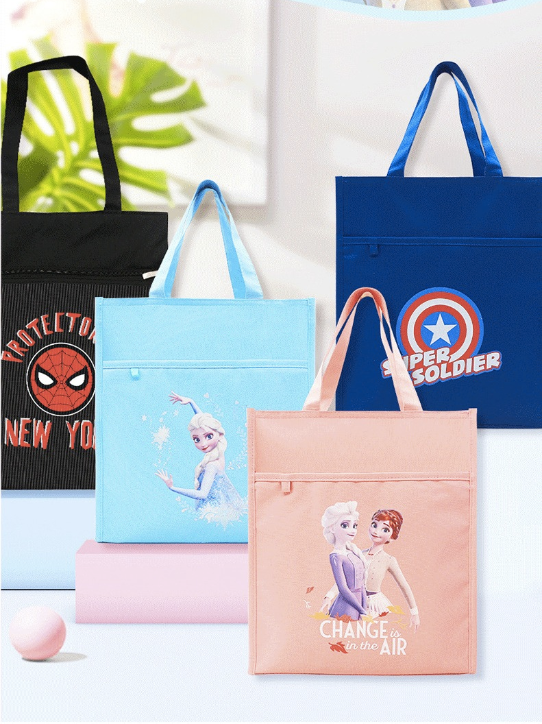 側邊網袋大容量手提補習/收納袋-卡通人物艾莎-淺藍色 (30*33*11cm)