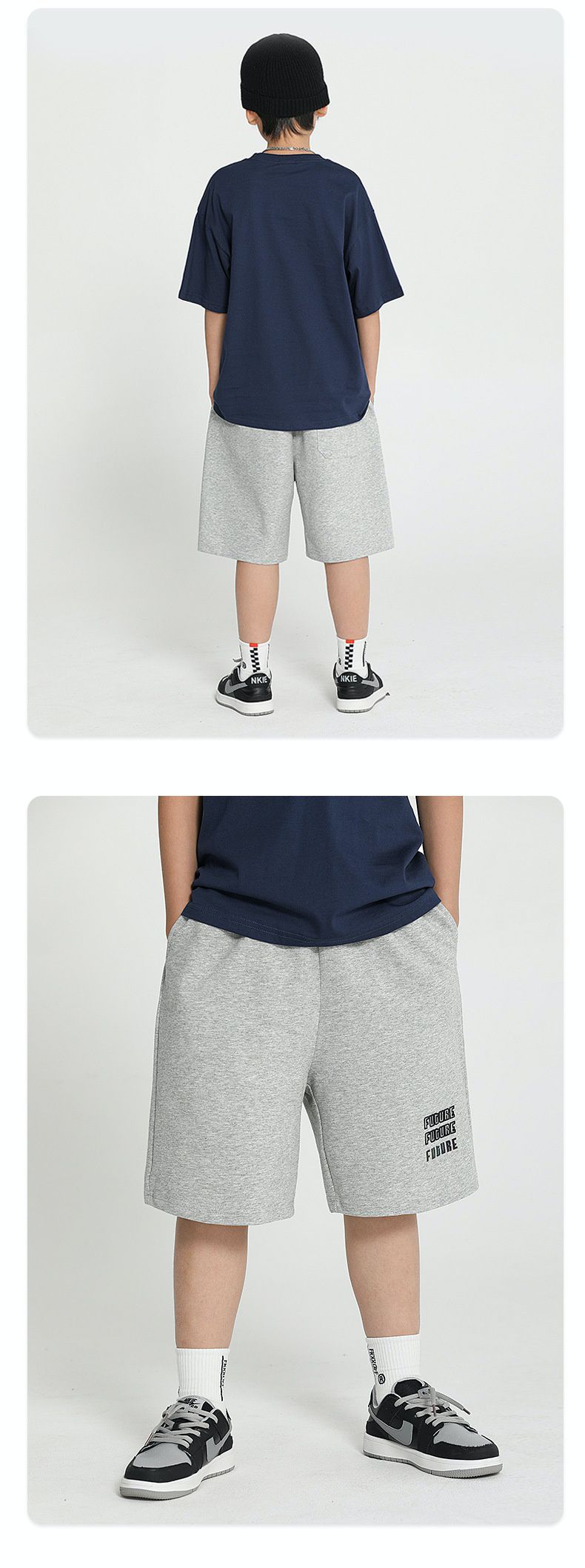 個性五分短褲-英文字母-灰色