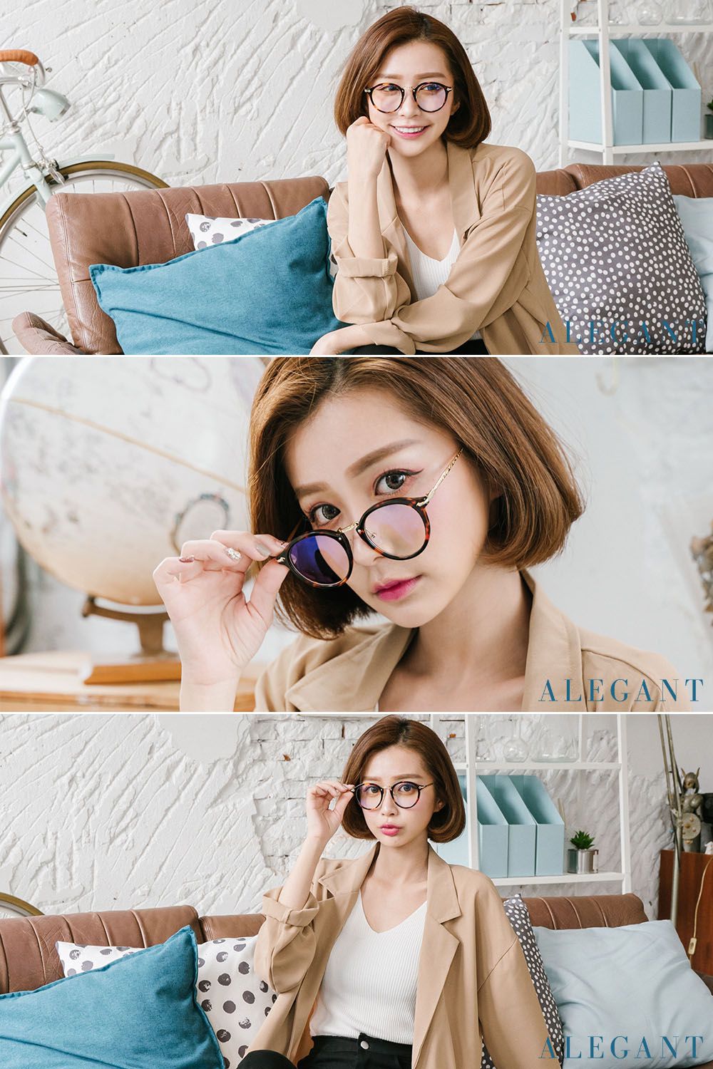 ALEGANT - 時尚教主潮流琥珀金邊UV400濾藍光眼鏡