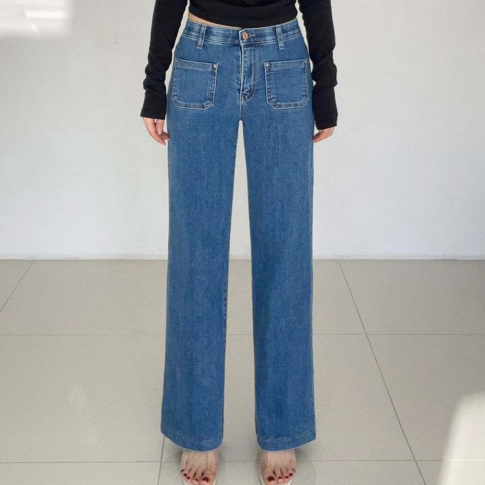 Howluk 彈性腰嚴選丹寧口袋直筒褲