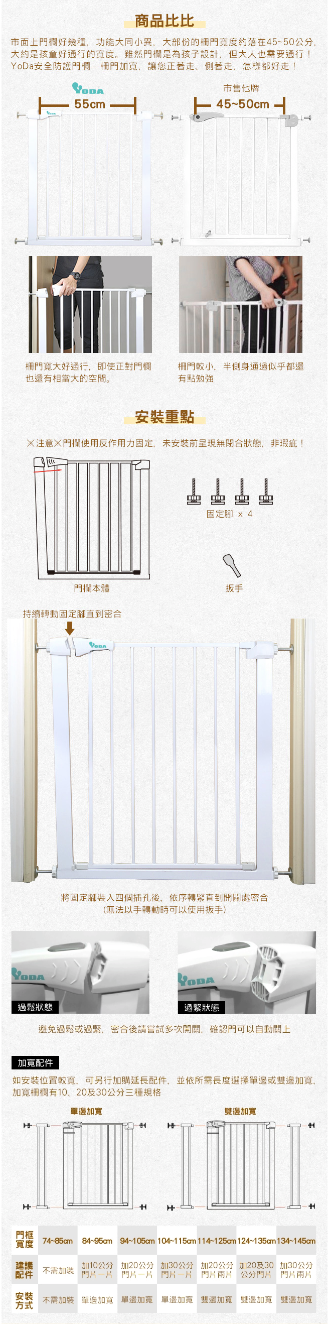 YODA - 雙向自動關門安全防護兒童門欄-白色 (74*85)