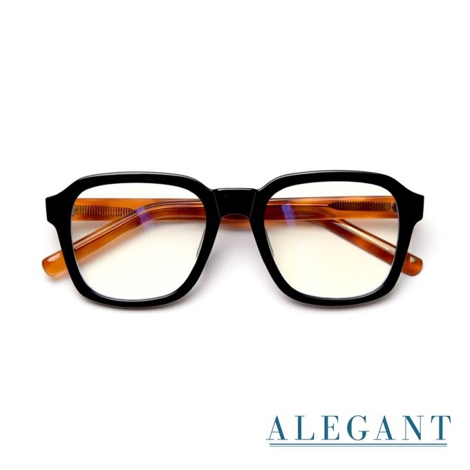 ALEGANT - 經典質感海曜黑威靈頓框插芯設計板材UV400濾藍光眼鏡