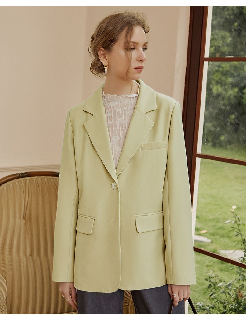 時尚寬鬆休閒西裝外套-淺黃色