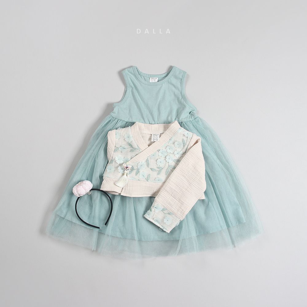 韓國 Dalla - 片片花朵流蘇2件式生活韓服-薄荷綠