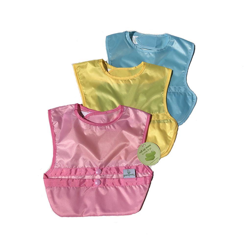 魔鬼氈雙面防水/防食物掉落圍兜/【吃飯圍兜】三入組-粉黃藍