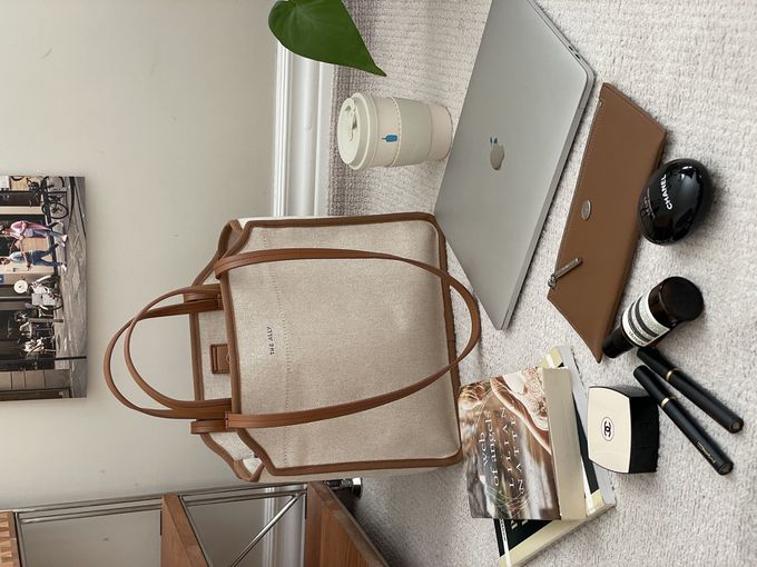 韓國 THEALLY - (附小袋)質挺帆布方包手提/肩背包-焦糖咖 (大)