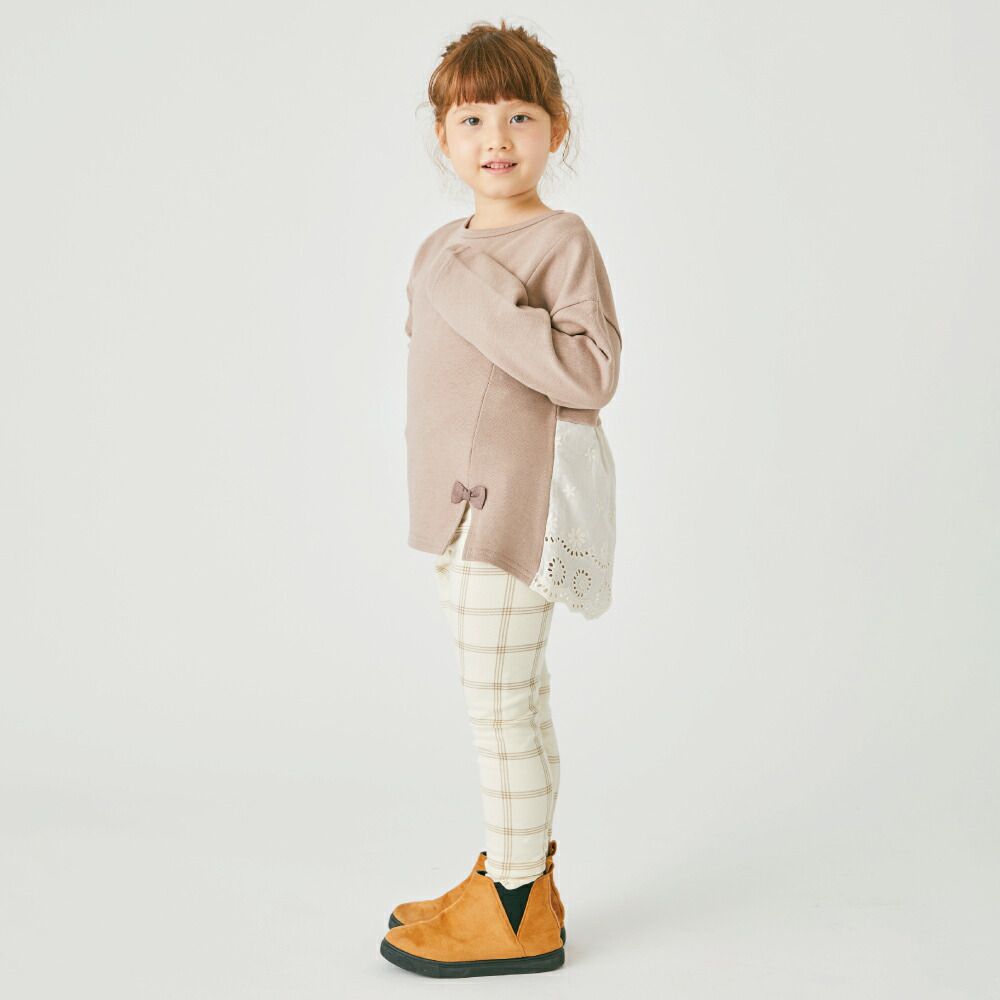 日本 evercloset - 前開叉後層次緹花浪漫長袖上衣-煙燻粉