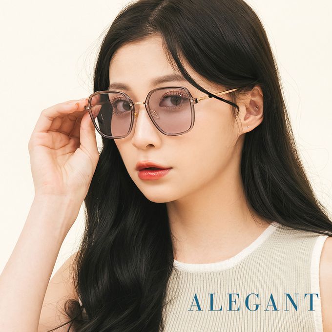 ALEGANT - 凝脂灰韓版透視感金屬設計方框墨鏡│UV400太陽眼鏡