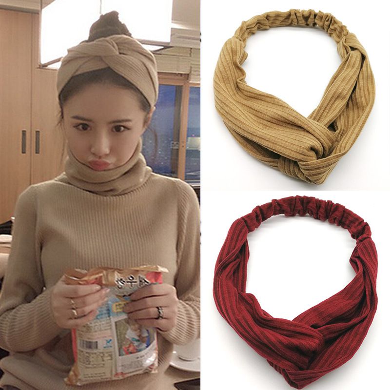 寬邊鬆緊交叉髮帶-鹿皮絨-粉色