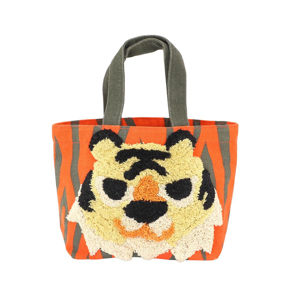 日本 TOMO - 可愛動物刺繡帆布包/提袋-老虎-橘 (30×20×D10cm)
