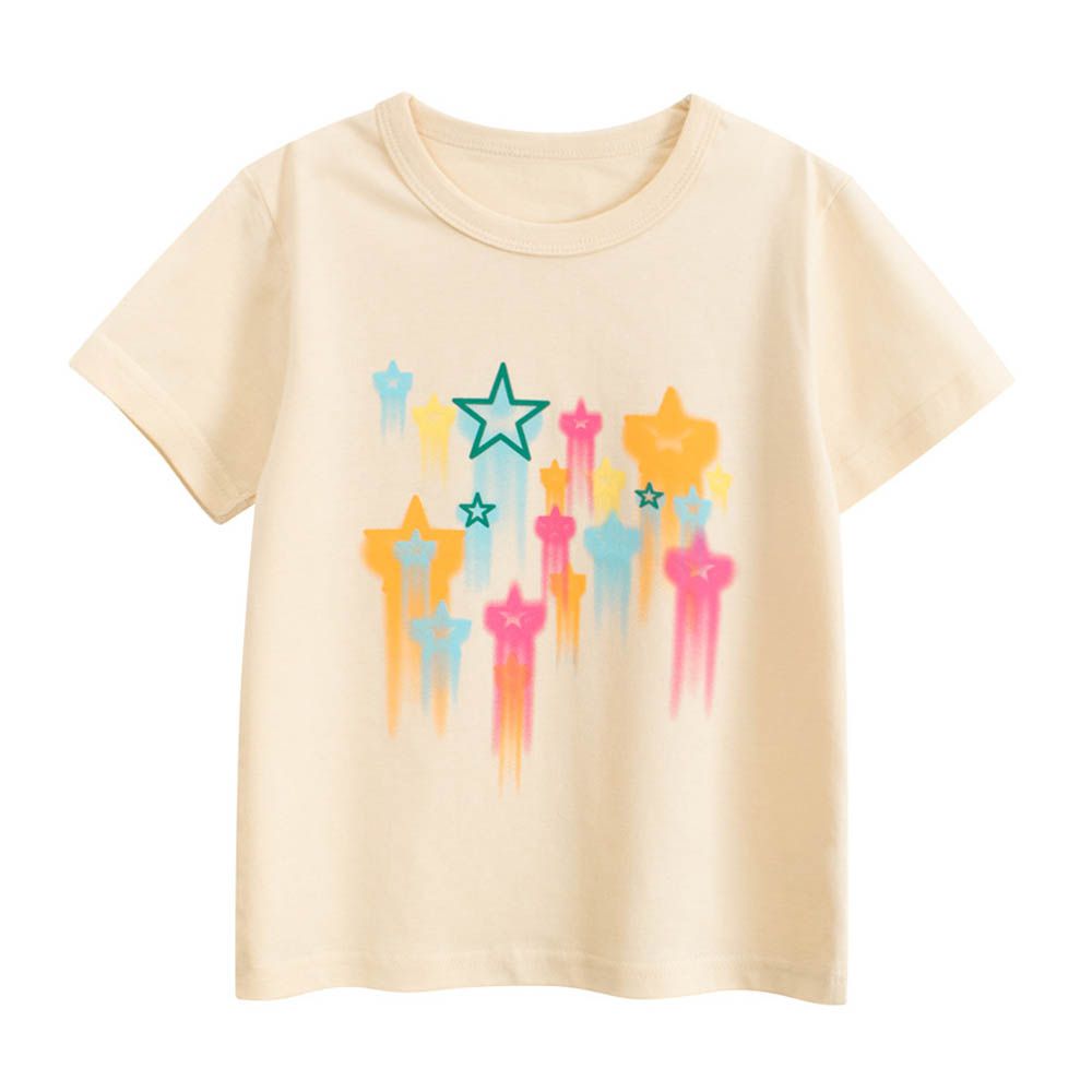 純棉短袖上衣-繽紛星星-米杏