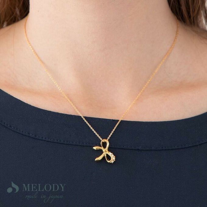 日本 Melody Accessory - 日本製 精緻小水鑽蝴蝶結項鏈-金