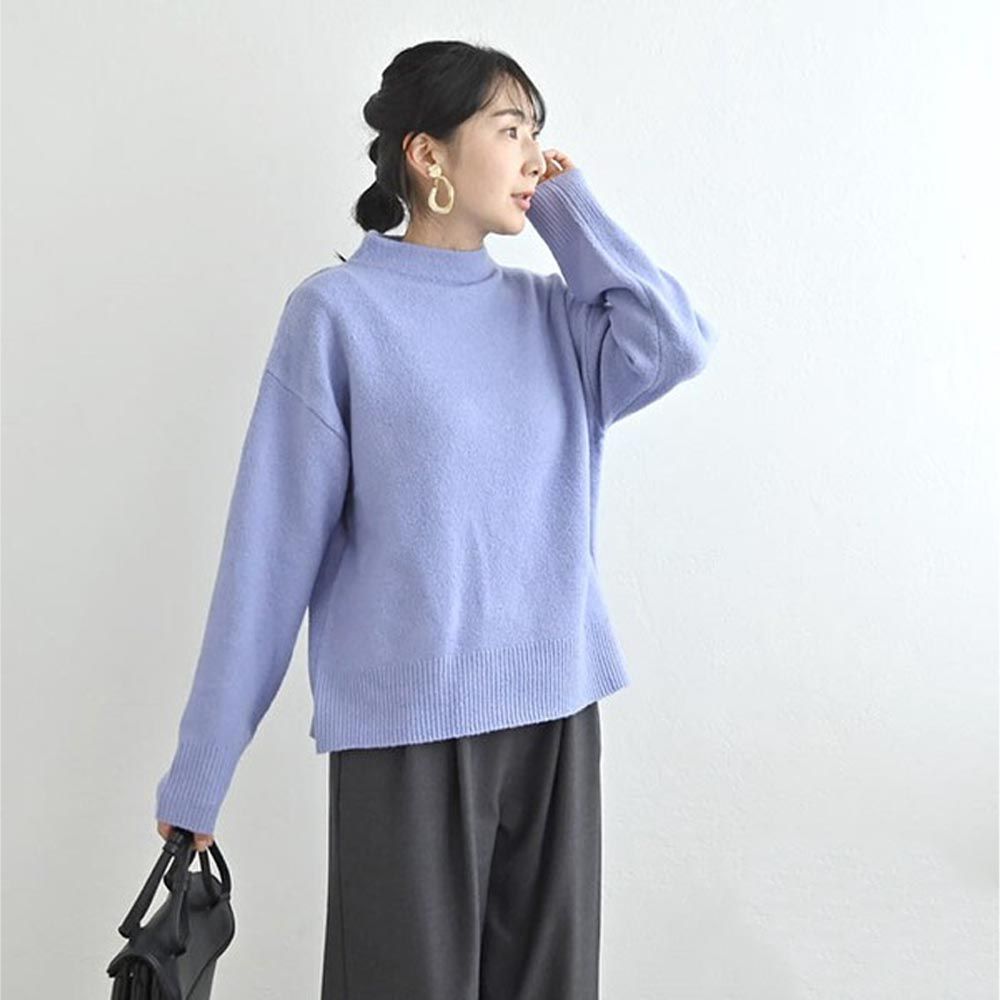 日本 ihuu - 柔軟舒膚小立領落肩毛衣-淺紫