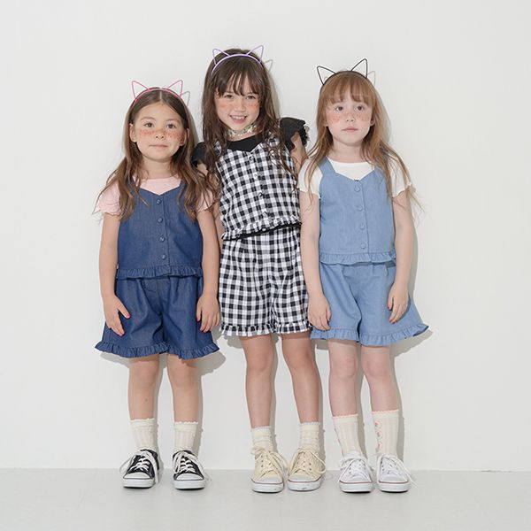 日本 Lycee mine - 甜美又帥氣荷葉短褲套裝-水藍