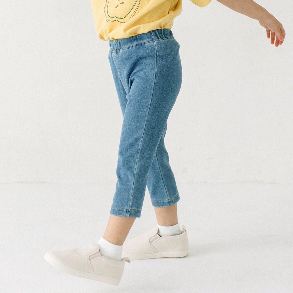 日本 ma lalumiere store - 仿牛仔質感柔軟合身七分褲-丹寧藍