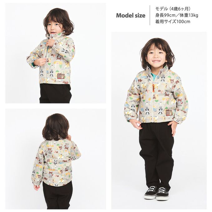 日本 ZOOLAND - 撥水加工 防風刷毛鋪棉外套-恐龍徽章-卡其