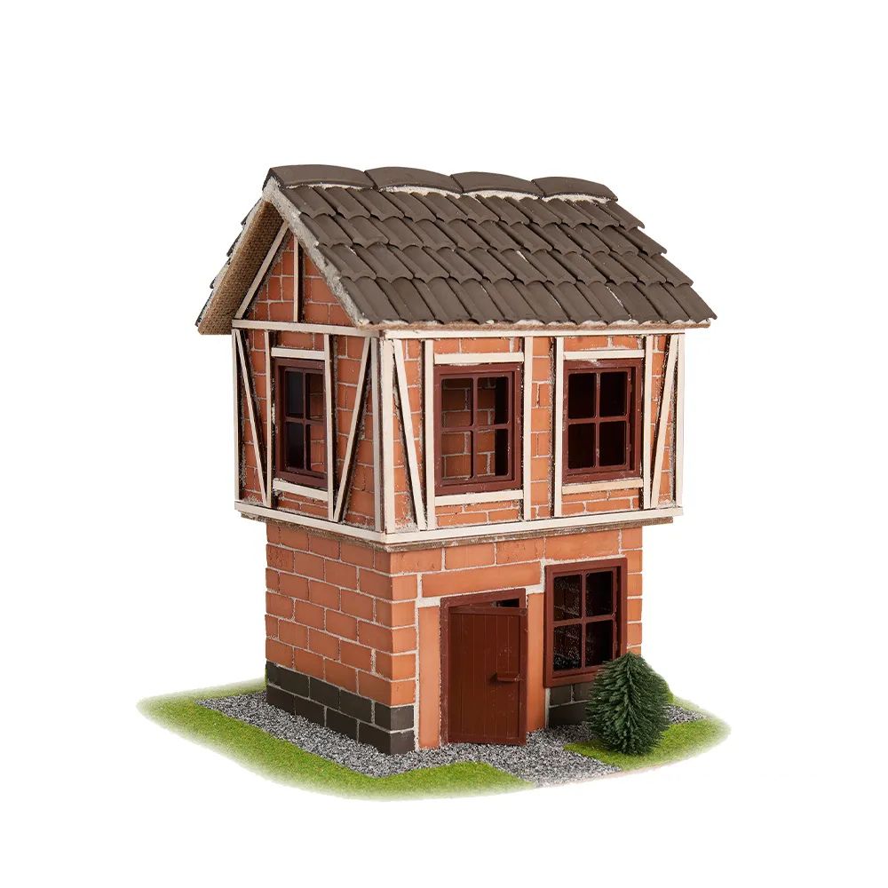 德國 teifoc - DIY益智磚塊建築玩具 雙層半木作結構別墅