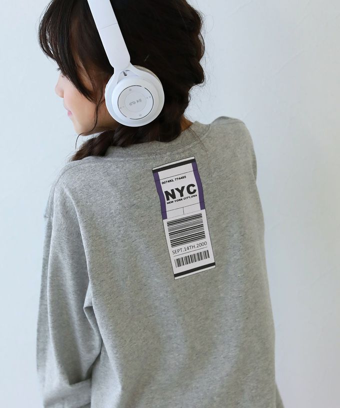 日本 devirock - 100%棉 印花寬鬆長袖T恤-義大利麵標語-白