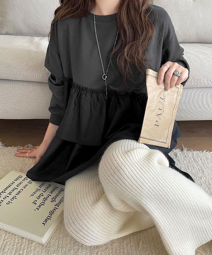 日本 Classical Elf - 蛋糕層次優美薄長袖上衣-深灰