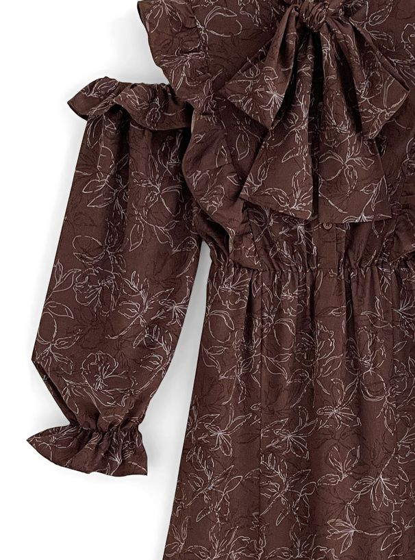 日本 GRL - 優美公主蝴蝶結糖果袖洋裝-深可可